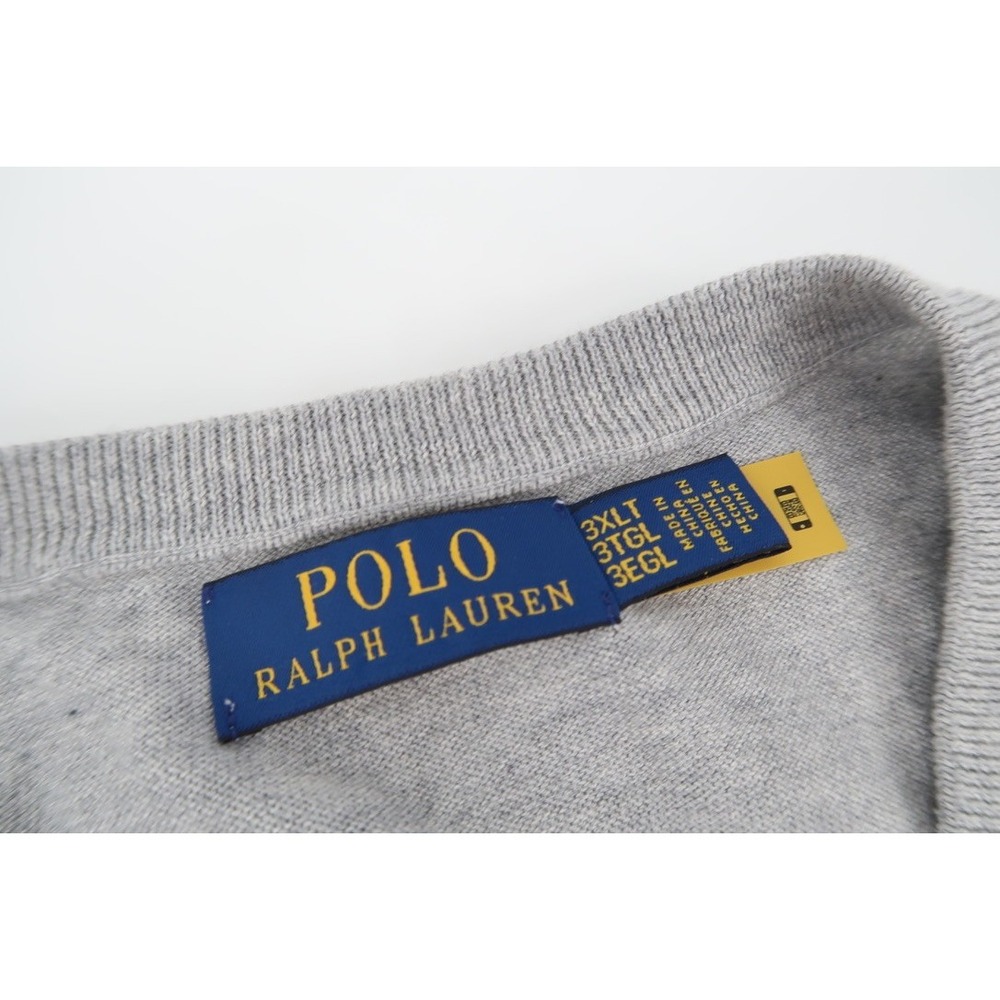Polo Ralph Lauren Men's‎ 3XLT Tall Gray Lightweight Knit Sweater V-Neck Pullover - Picture 3 of 11